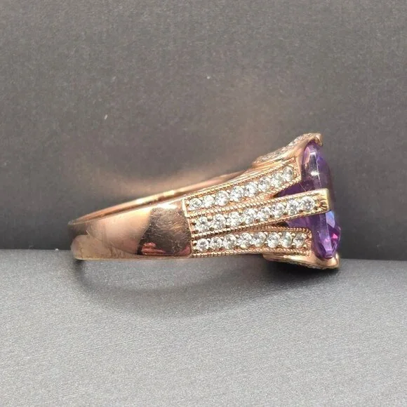 Vanna K Bella Luce Lavender Cushion Cut Ring 18k Rose Gold Over Silver Size 8 - Picture 3 of 13